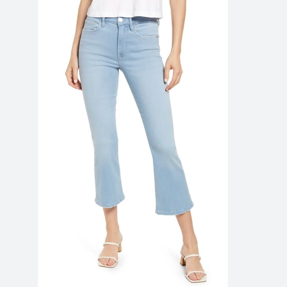 FRAME LIGHT WASH DENIM LE ONE CROP MINI BOOT JEANS - 2